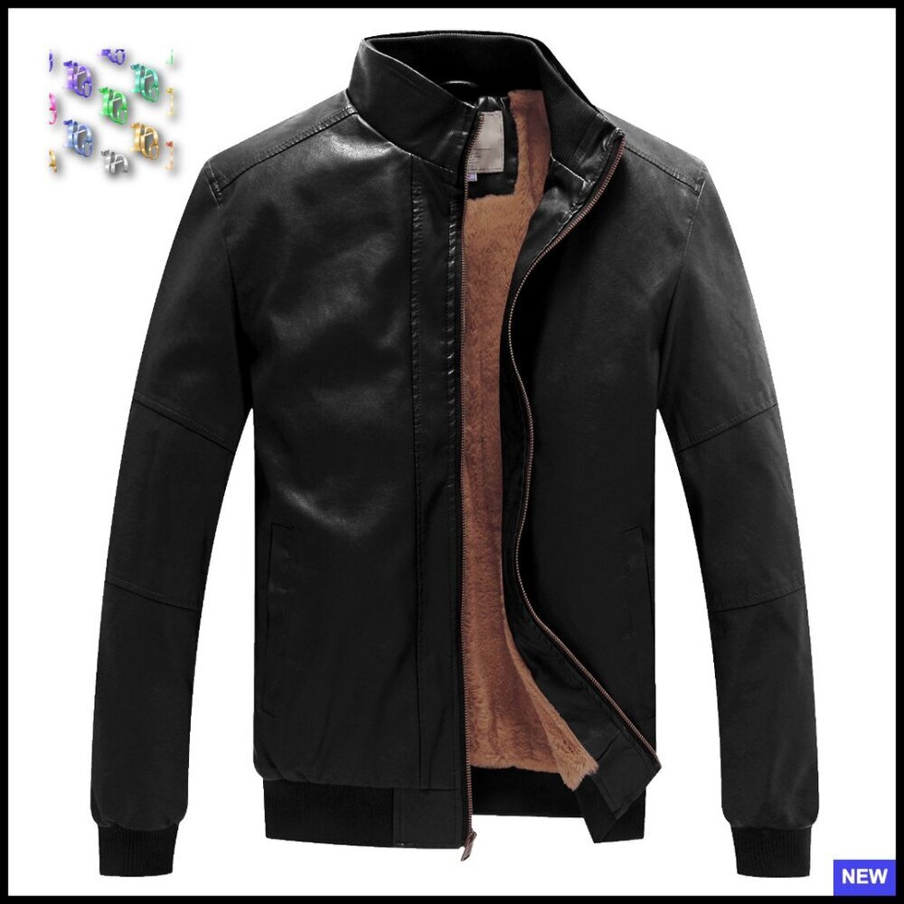 Faux Leather Bomber Jacket Fleece Lined Warm Winter Coat Classic Retro